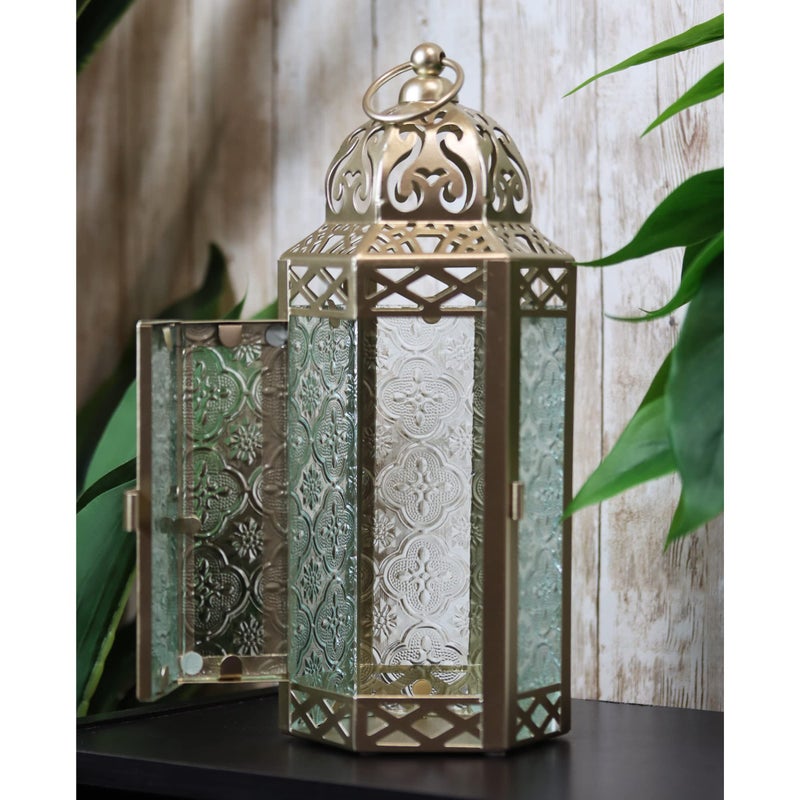 VELA LANTERNS 10.5" White Gold Moroccan Candle Lantern Decorative Candle Holder Lamp for Table or Hanging, Ramadan Decorations, Indoor Home Decor, Outdoor Patio or Porch, Weddings, Medium - Image 2